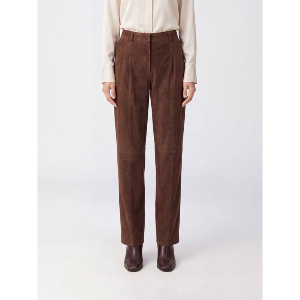 Arma Women High-Waisted Pleated Straight Suede Lambskin Trousers Arma